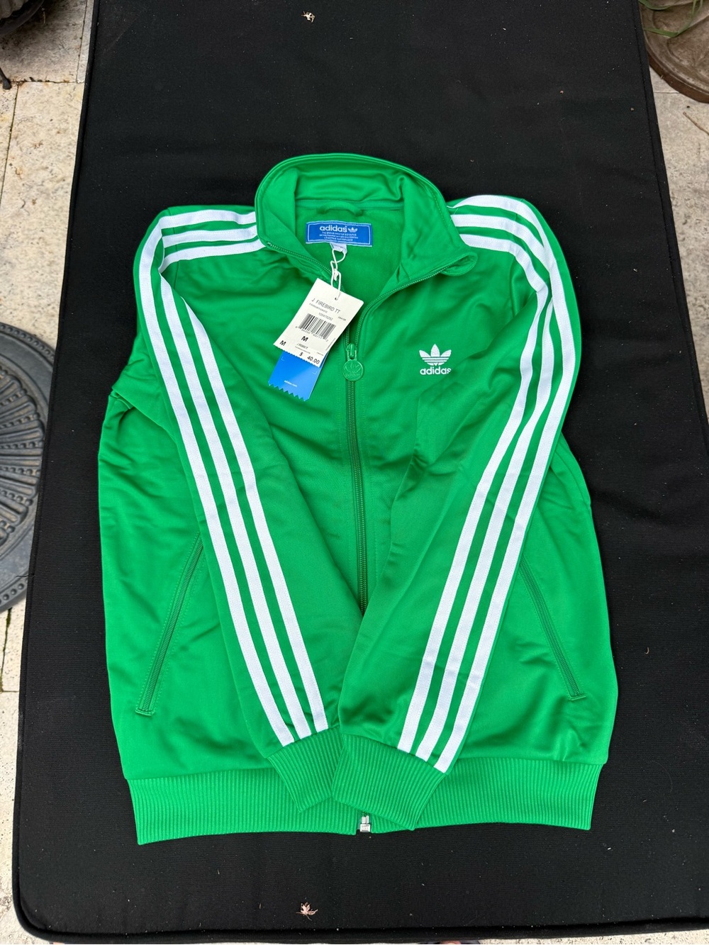adidas Green Firebird Track Jacket with White Accents